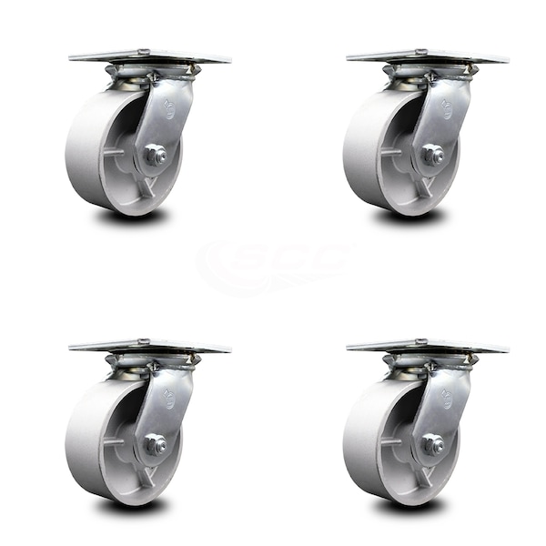 5 Inch Heavy Duty Semi Steel Caster Set with Ball Bearings SCC, 4PK